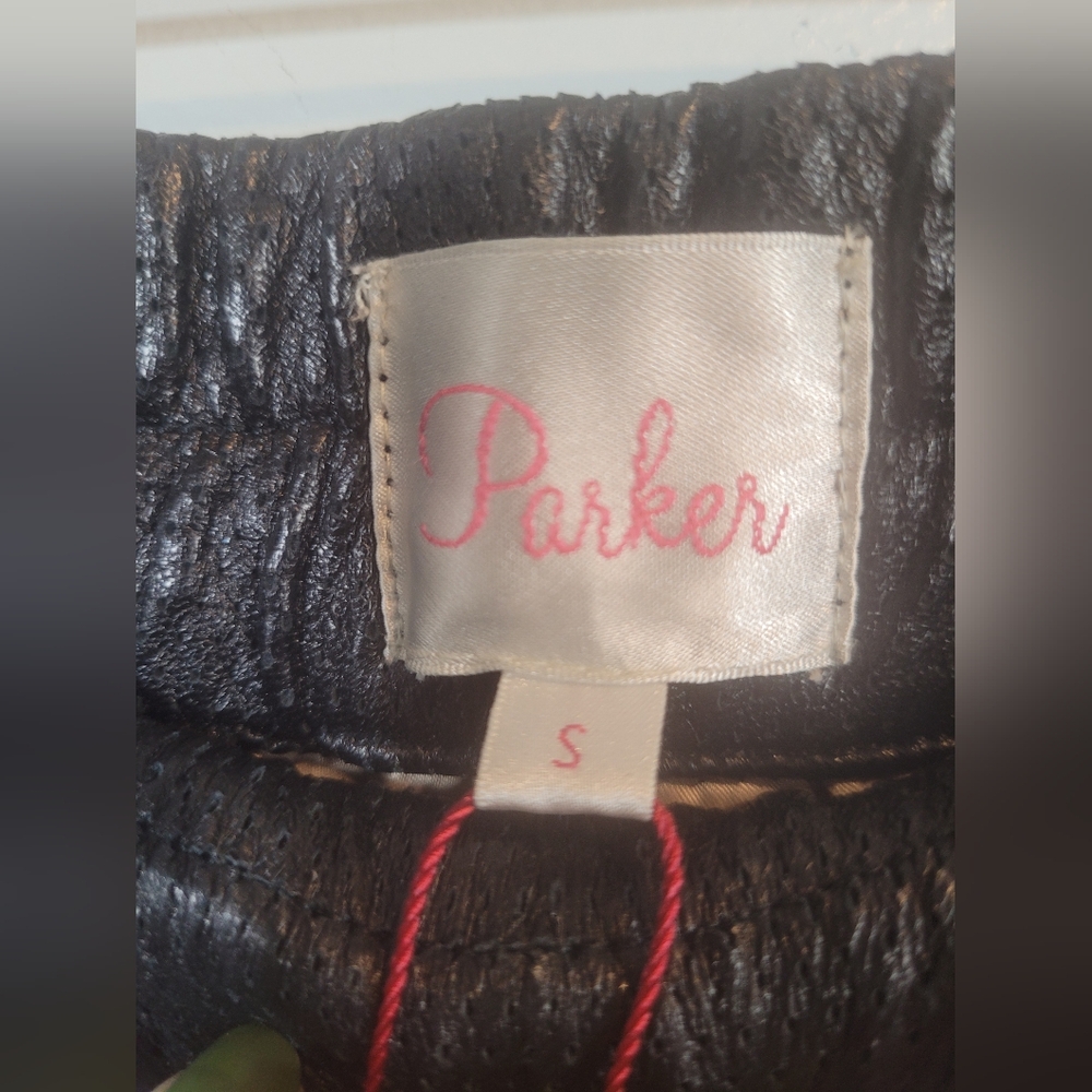 Parker brand pants, black, with mesh design and leather on the top. Joggers. - Picture 12 of 13